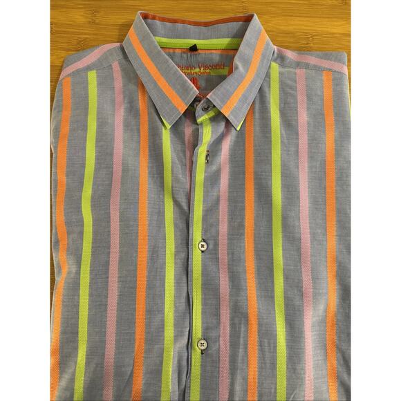 Luchiano Visconti Men’s XXL 100% Cotton Button Shirt Limited Edition Blue Purple - Picture 8 of 8